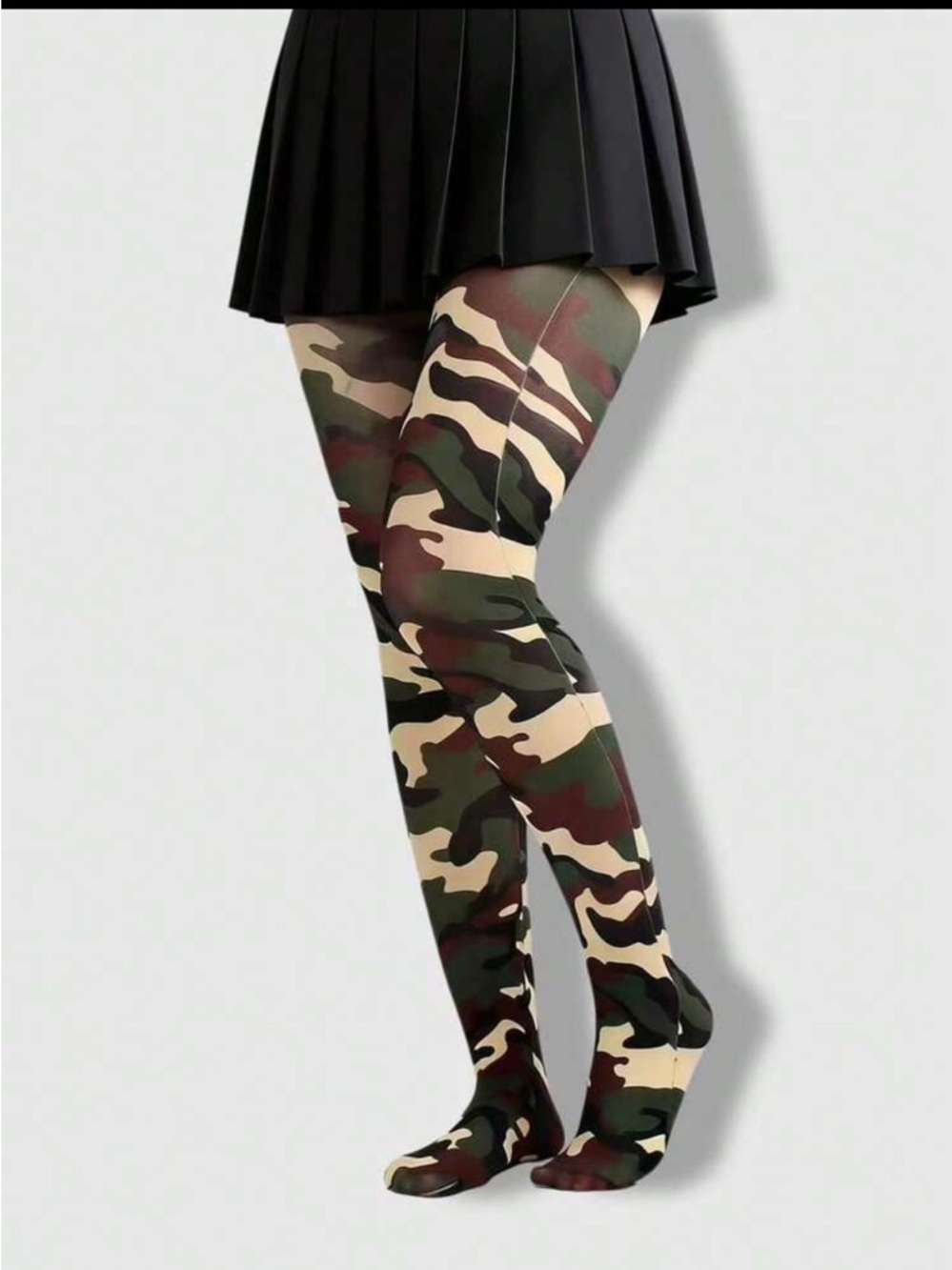 Camo Print Opaque Tights - Green/Brown/Beige
